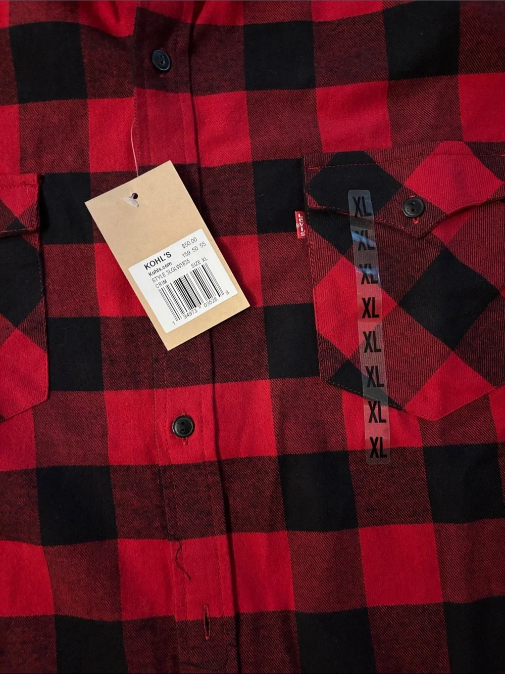 Levi’s NWT Men's Buffalo Plaid Flannel Long Sleeve Shirt - Red & Black - X Large